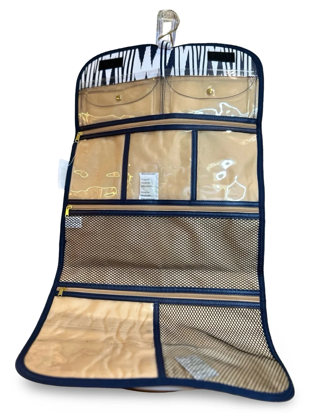 Buxton Navy & White Hanging Fold-Over Cosmetic Case NEW